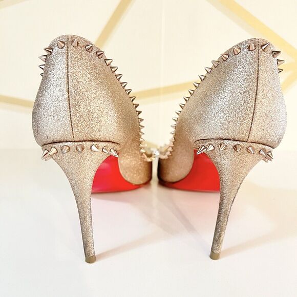 Christian Louboutin Anjalina 85 Rose Gold Glitter Spikes Stiletto Heel Pumps 37 - Picture 8 of 16